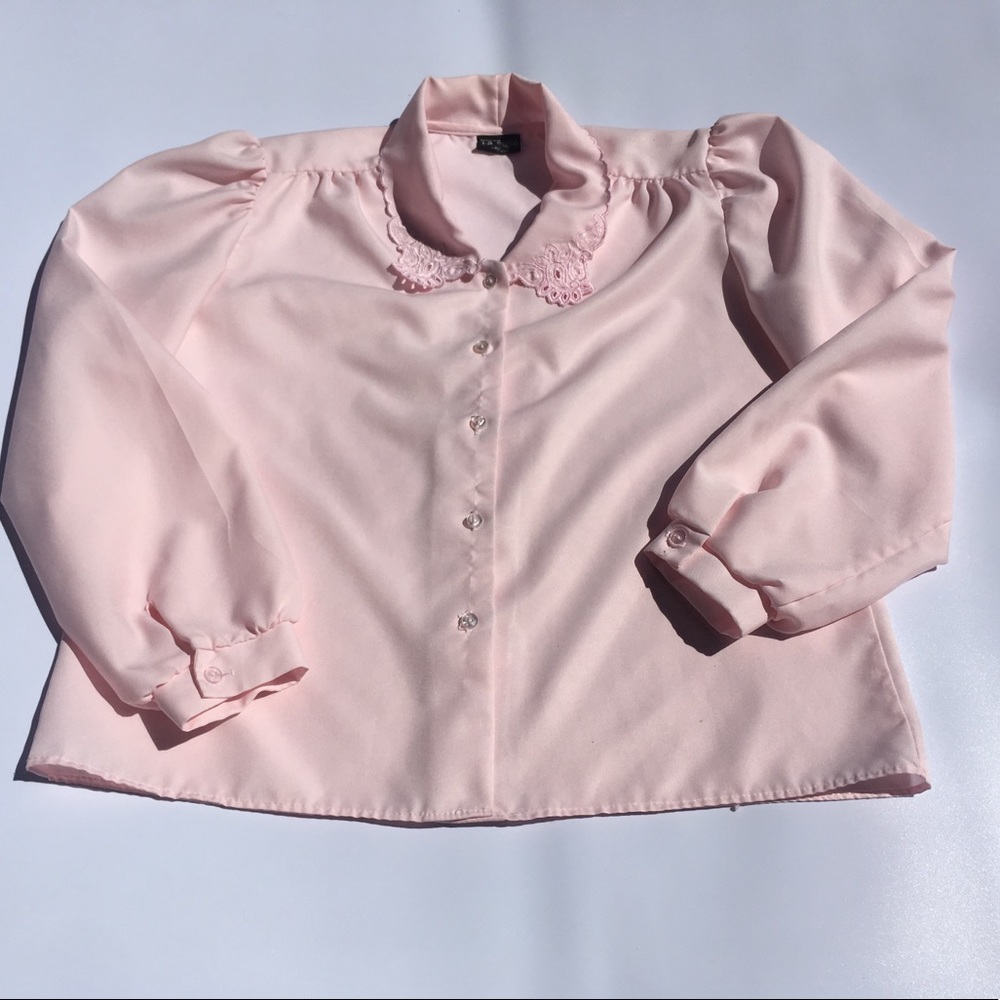 Vintage T.S. Reed Blouse Pink Floral Cutout Collar